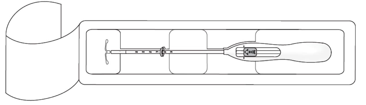 Open Mirena® IUD package Visual representation of Step 1 for opening the Mirena® IUD package